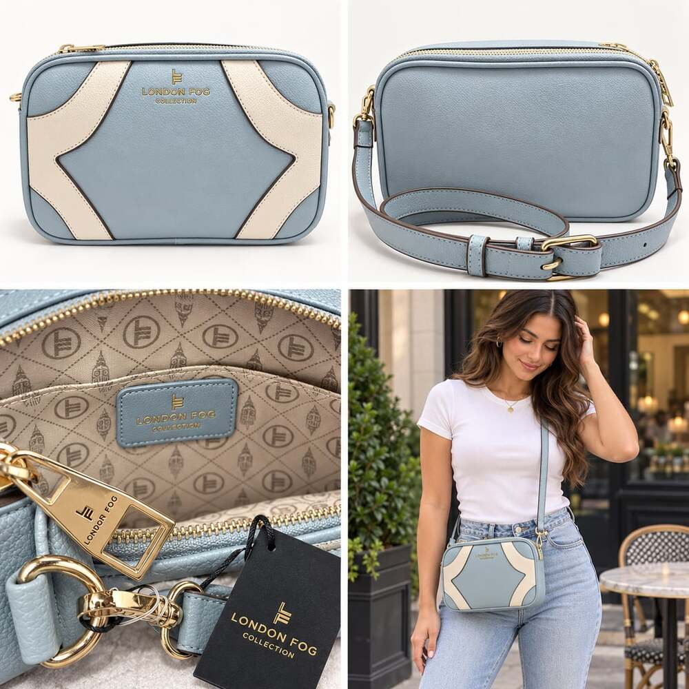 🩵 London Fog Blue & Ivory Colorblock Crossbody Bag NWT